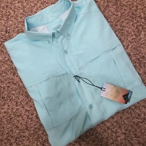Turquoise men’s, long sleeve fishing shirt